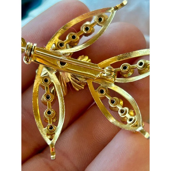 Vintage Gold Tone Rainbow Aurora Borealis Crystal Rhinestone Floral Brooch Pink - Picture 8 of 11